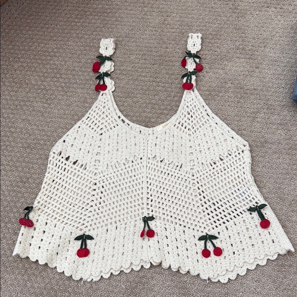 Cherry Crochet White Top - Picture 2 of 9